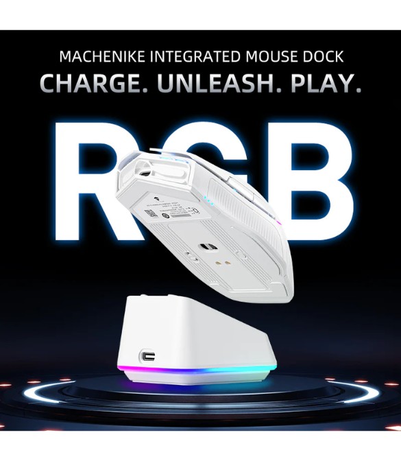 Machenike L8 Pro Gaming Mouse – White, PAW3395 Sensor, Wired 8K / Wireless 2K / Bluetooth 5.1, Ultra-Precise