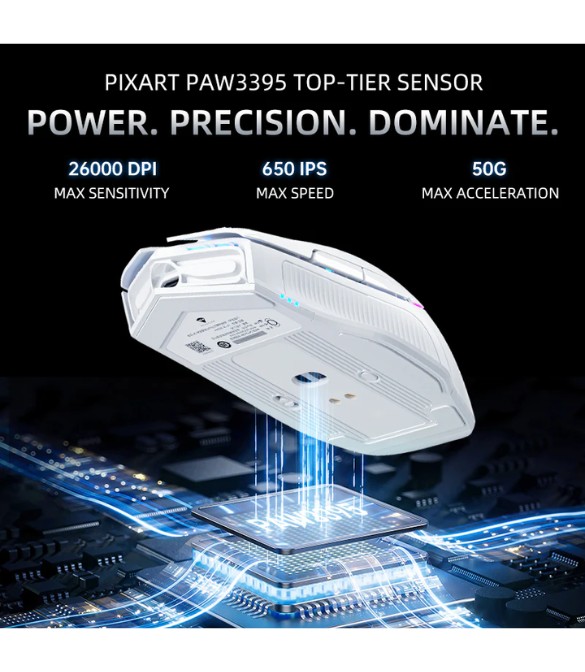 Machenike L8 Pro Gaming Mouse – White, PAW3395 Sensor, Wired 8K / Wireless 2K / Bluetooth 5.1, Ultra-Precise