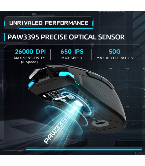 Machenike M7 Pro Wireless Gaming Mouse – White, PAW3395 Sensor, Wired/2.4GHz, Ultra-Precise, Lightweight Design